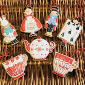 Alice in Wonderland - Hanging Decorations 
A Set of 7 Gingerbread Iced Cookie style