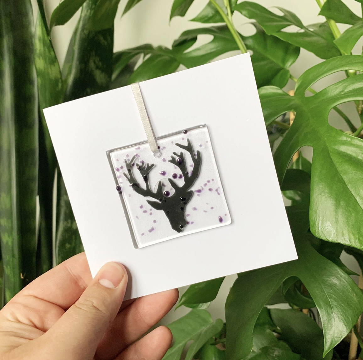 Card with Fused Glass Stag decoration