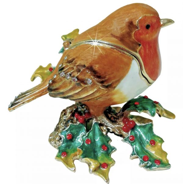 Trinket Box Robin in Holly