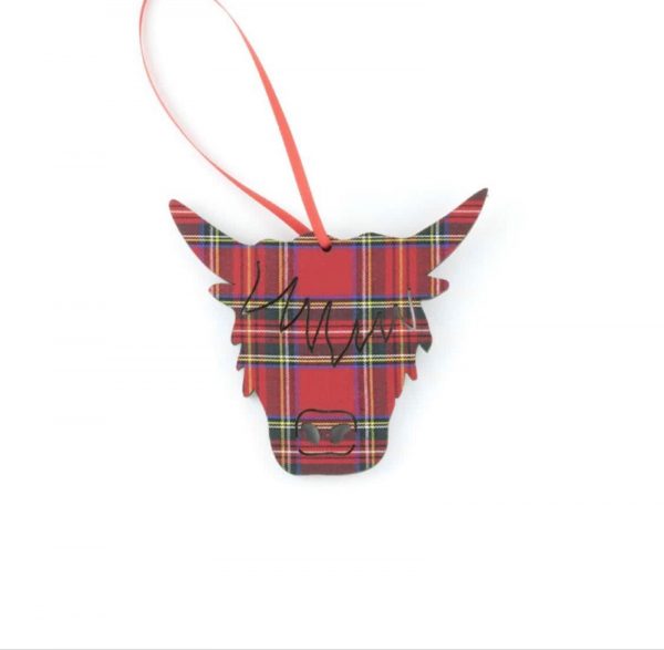 Tartan Highland Cow Head hanging Christmas decoration