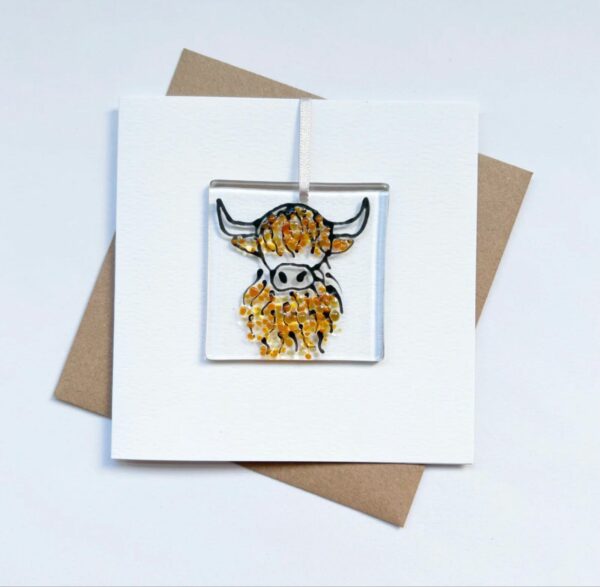 Fused Glass Highland Cow Card