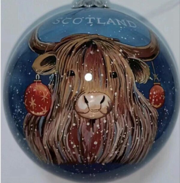 Boxed Handpainted Glass Bauble Highland Cow