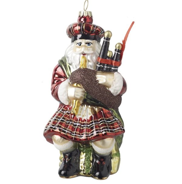 Scottish Santa Hanging Glass Christmas Decoration
